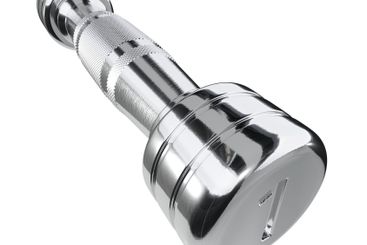 Round Chrome Dumbbell with number 1, weightlifting gym...