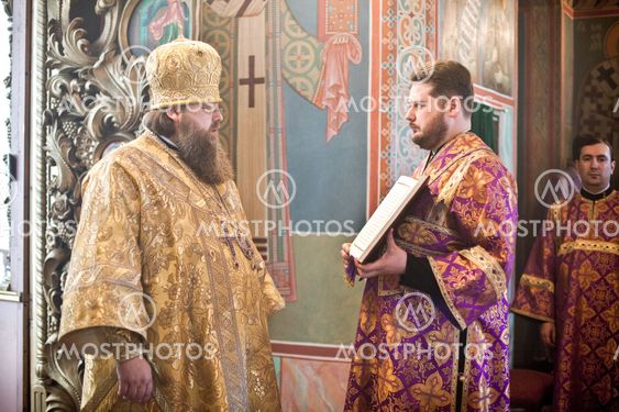 MOSCOW - MARCH 14: Orthodox liturgy with bishop Mercury in High Monastery of St Peter in Moscow on March 14, 2010 in Moscow