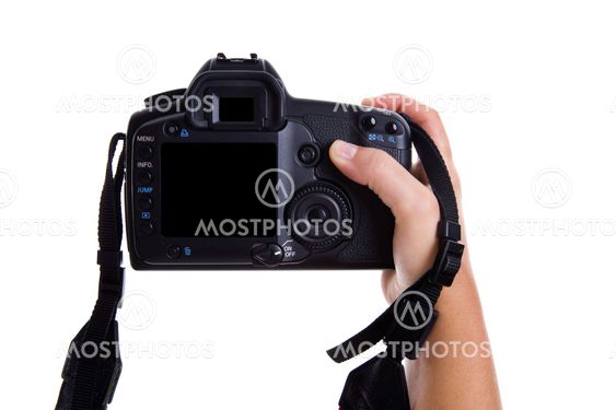 Hand holding digital photo camera