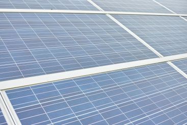 Farm, electricity and closeup of solar panels for...