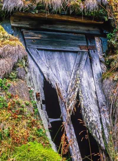 Door to an old sami Goahti in the north of Scandinavia