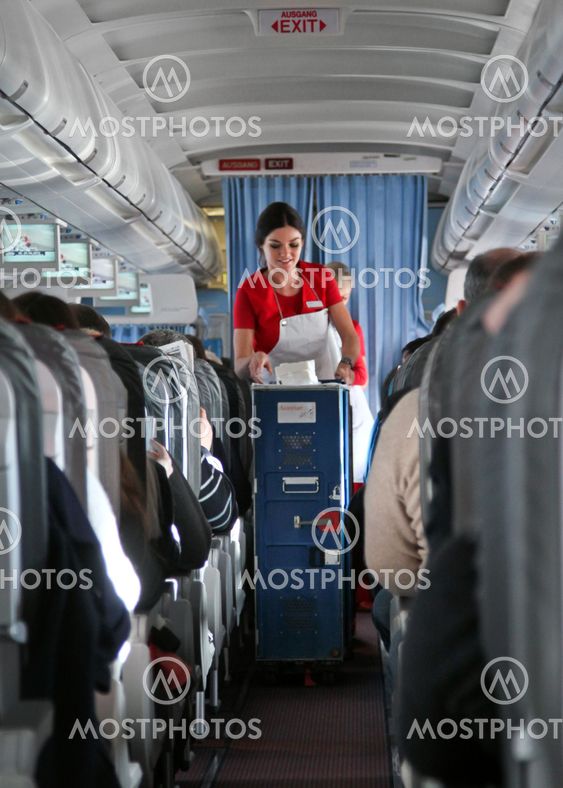 A flight attendant on board