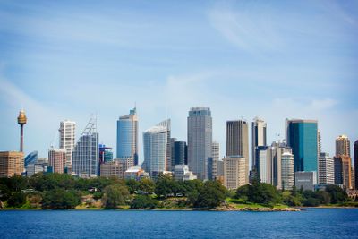 Dramatic view at Sydney city urban skyscrapers from...