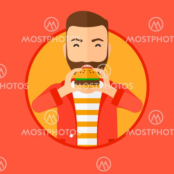 Man eating hamburger.