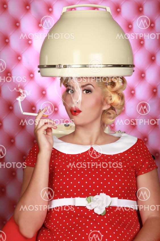 Stylish Retro Woman Having Her Hair Dried