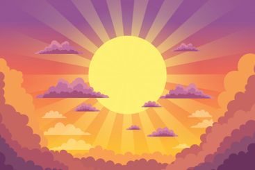 Big Sun Sunburst Sunlight with Clouds View in Beautiful...