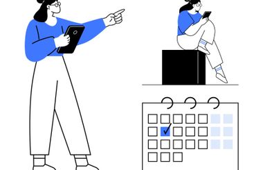 Female professional managing tasks with tablet, sitting...