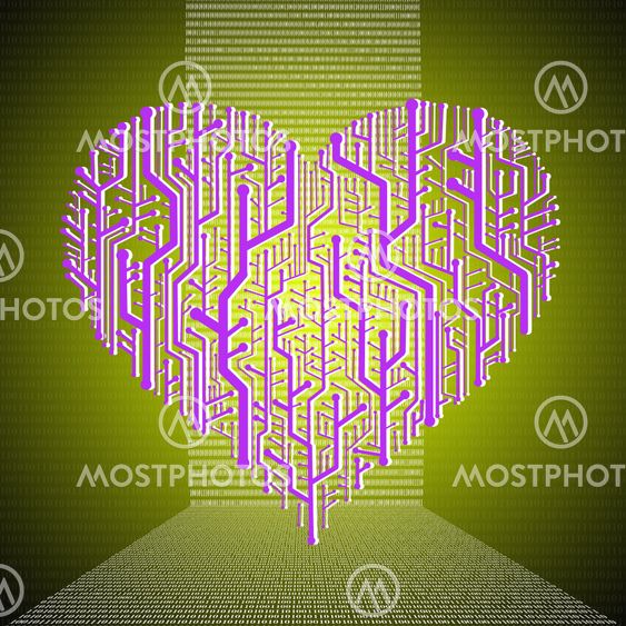 Heart graphic in circuit board theme