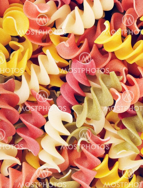 Multicolored Raw Spiral Pasta