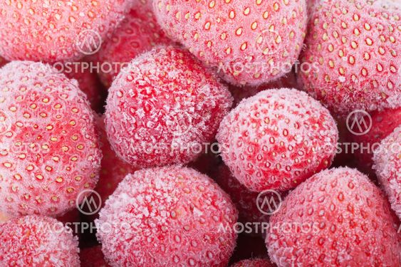 Close-up of frozen strawberries