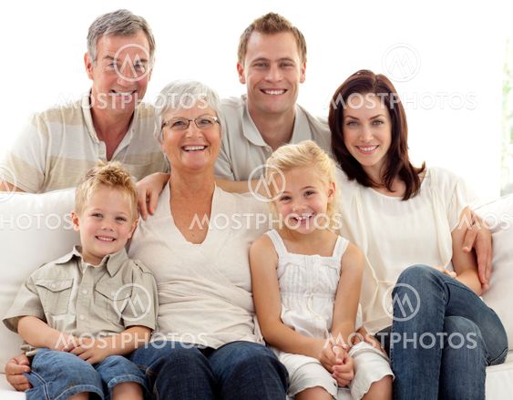 Portrait of family on sofa