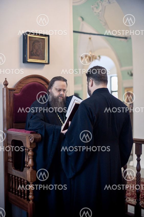MOSCOW - MARCH 13: Orthodox liturgy with bishop Mercury in High Monastery of St Peter in Moscow on March 13, 2010 in Moscow