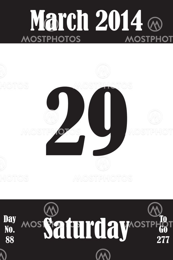 29 March 2014 Calendar Page with number of the day and...