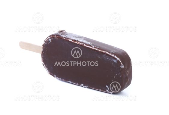 One chocolate vanilla ice cream on stick.