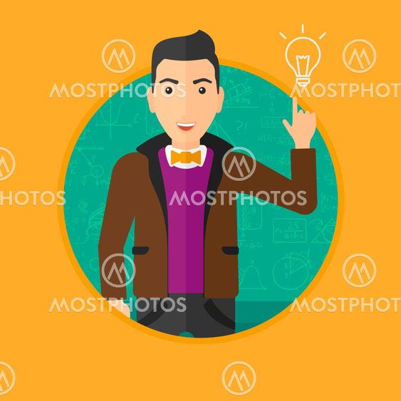 Man pointing at light bulb.
