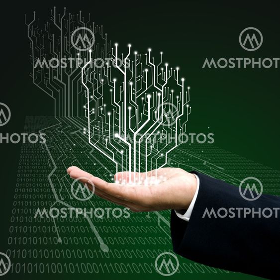 Circuit board graphic line on hand ,Technology background