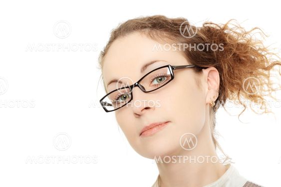 young woman in glasses isolated on white background