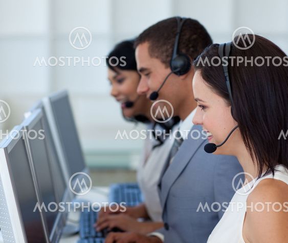 Attractive businessman in a call canter