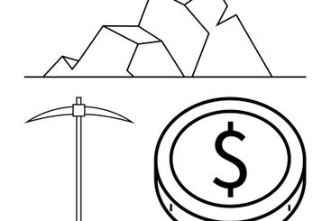 Mining Equipment with Rocks and Coin Symbolizing...