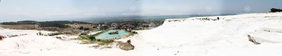 Travertine pools and terraces panorama, Pamukkale, Turkey