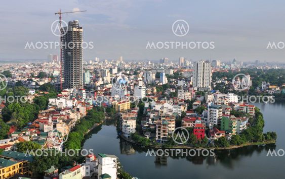 Skyline of Hanoi in Vietnam Asia late in the evening