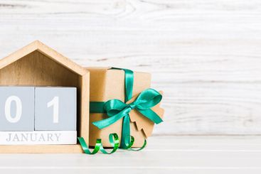 1 january. Christmas composition on colored background...