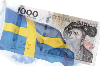 Svensk tusenlapp med genomskinlig flagga