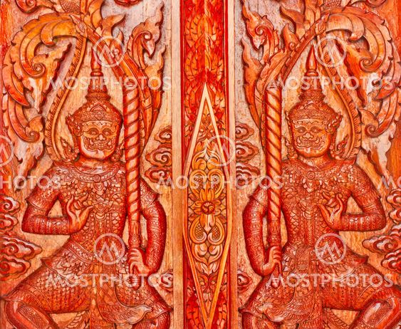 Carvings at Thai temple doors
