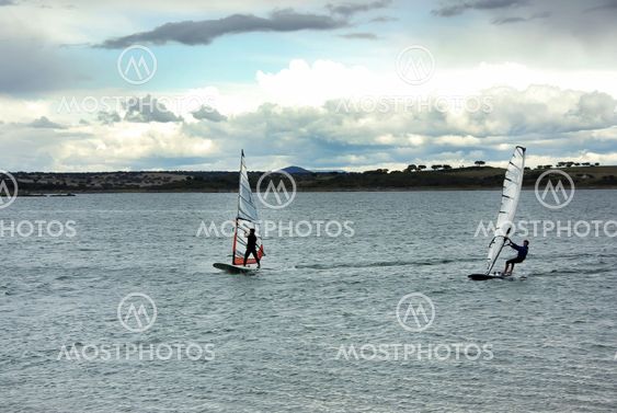 windsurfing on alqueva lake, Portugal