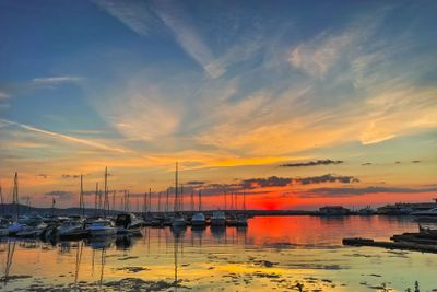 Amazing sunset on port of Sozopol, Bulgaria