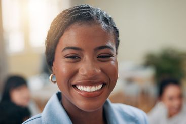 Smile, insurance agent and portrait of business woman in...