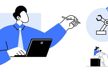 Blue-themed Technology and Business Concept with Robotic...