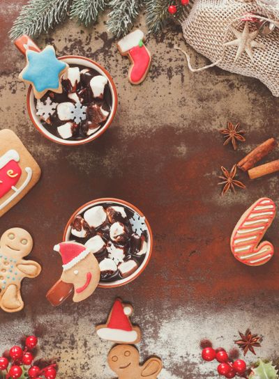 Hot chocolate in a Christmas setting