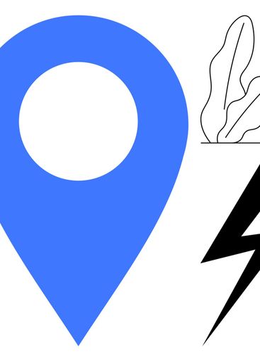 Blue location pin with black lightning bolt and...