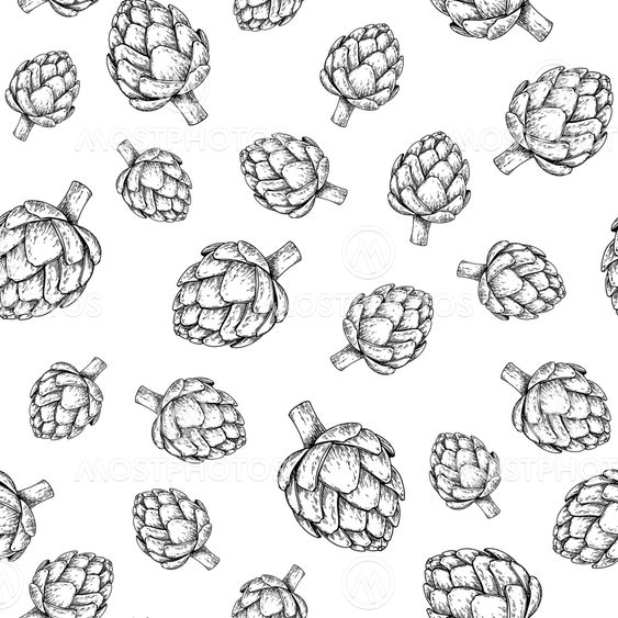 Artichoke hand drawn vector seamless pattern. Isolated...
