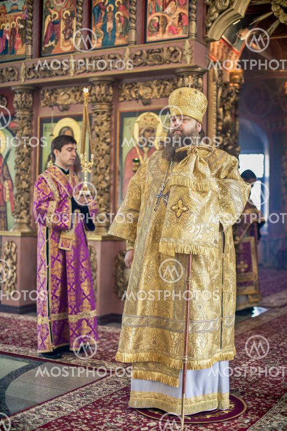 MOSCOW - MARCH 14: Orthodox liturgy with bishop Mercury in High Monastery of St Peter in Moscow on March 14, 2010 in Moscow