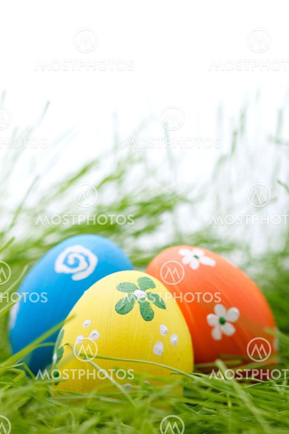 Easter eggs hidden in a grass