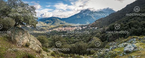 Village of Moltifao in Corsica with snow covered...