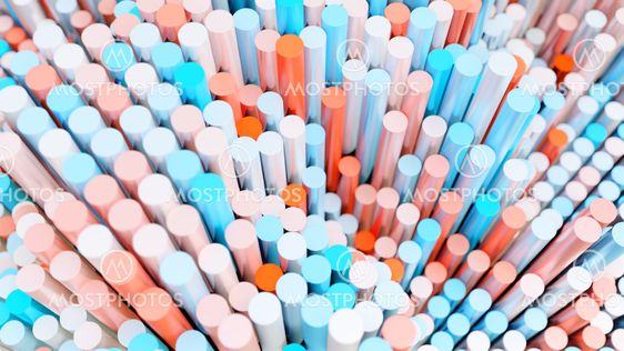 The background of the multi-colored cylinders is chaotic