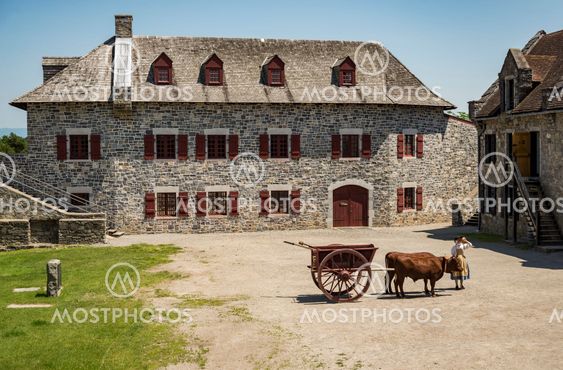 Fort Ticonderoga, fort headquarters, stone walls and...