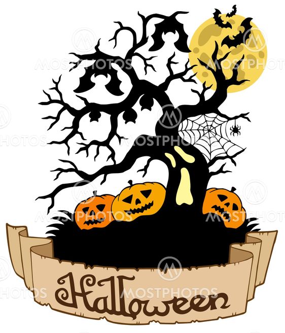 Tree silhouette with Halloween banner