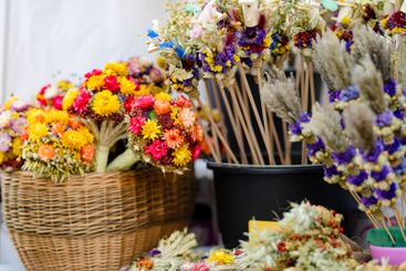 Traditional Lithuanian Easter palms known as verbos sold...