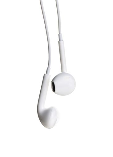 Pair of earphones close up on grey background