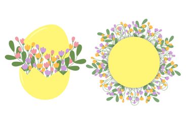 Cracked Eggshell with blooming twigs in and floral...