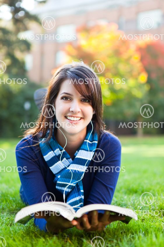 Mixed race ollege student studying