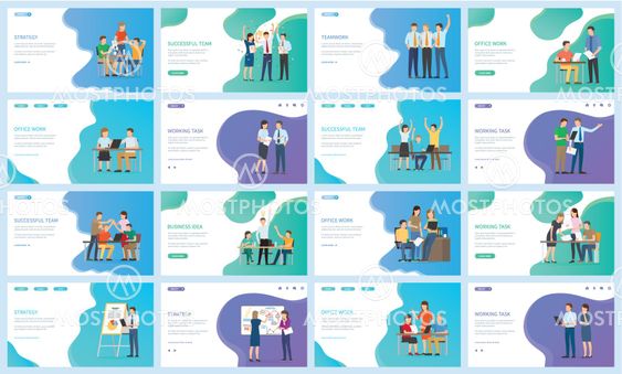 Successful Team and Startup People at Work Set