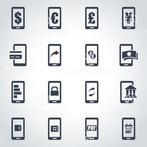 Vector black mobile banking icon set