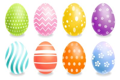 Colorful Easter eggs set Vector realistic. Spring...