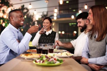 Evening Dinner Outdoors At Patio. Food Party