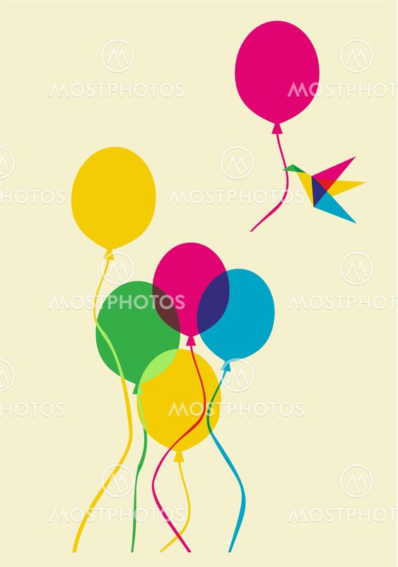 Multicolored humming bird and balloons